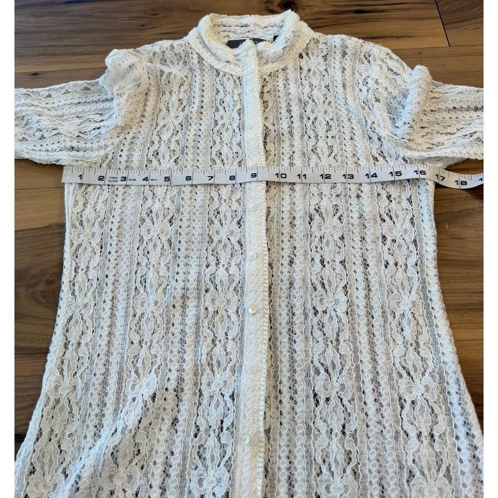 Liz‎ Claiborne Ivory Lace Blouse Sheer Romantic Victorian Style Boho Fairy Top M - Picture 3 of 14